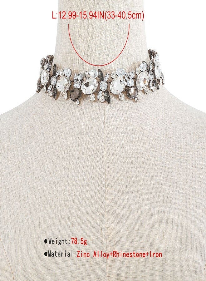 Chargances Rhinestone Statement Neckalce Vintage Chunky Crystal Collar Bling Grey Bib Pendant Necklace for Women (Grey) - Image 5