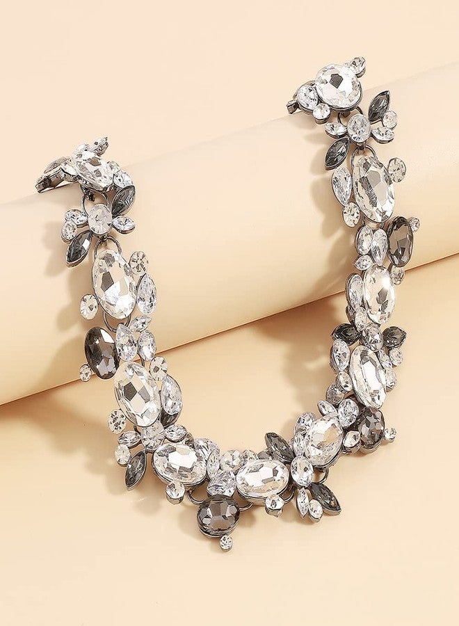Chargances Rhinestone Statement Neckalce Vintage Chunky Crystal Collar Bling Grey Bib Pendant Necklace for Women (Grey) - Image 4