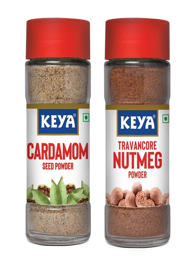 Keya Exotic Spices Combo, Cardamom Powder 50gm, Nutmeg Powder 65gm, Pack of 2 - Image 1