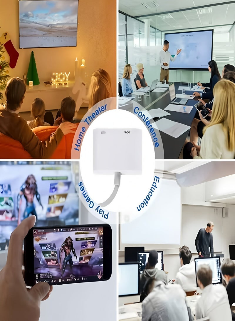 أبلينم محول HDMI من iPhone إلى التلفزيون، iPad إلى HDMI 1080P HD Digital AV Adapter (لا يحتاج إلى طاقة)، موصل شاشة مزامنة الفيديو والصوت متوافق مع iPhone 14/13/12/11/X/8/iPad/إلى شاشة عرض HDTV - Image 4