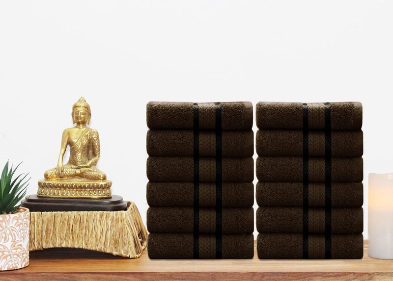 Cotton Craft - 12 Pack - Ultra Soft Extra Large Wash Cloths 12x12 Chocolate - 100% Pure Ringspun Cotton - Luxurious Rayon trim - Ideal for Daily Use - Each Towel Weighs 2 Ounces - Image 4