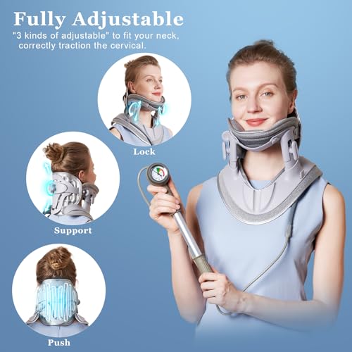RISURRY Cervical Neck Traction Device, Adjustable Cervical Traction Device with 3 Power Traction, 8 Airbag Support for Neck Pain Relief Neck Stretcher Air Pump Neck Brace - Image 2