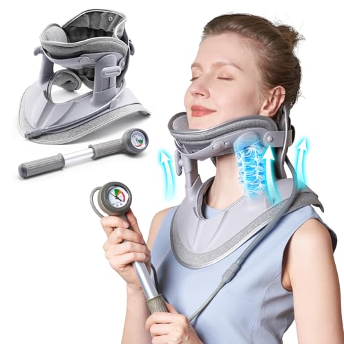 RISURRY Cervical Neck Traction Device, Adjustable Cervical Traction Device with 3 Power Traction, 8 Airbag Support for Neck Pain Relief Neck Stretcher Air Pump Neck Brace - Image 1