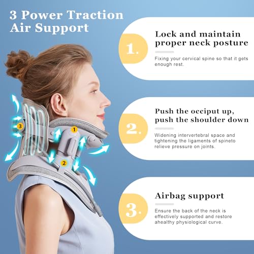 RISURRY Cervical Neck Traction Device, Adjustable Cervical Traction Device with 3 Power Traction, 8 Airbag Support for Neck Pain Relief Neck Stretcher Air Pump Neck Brace - Image 4