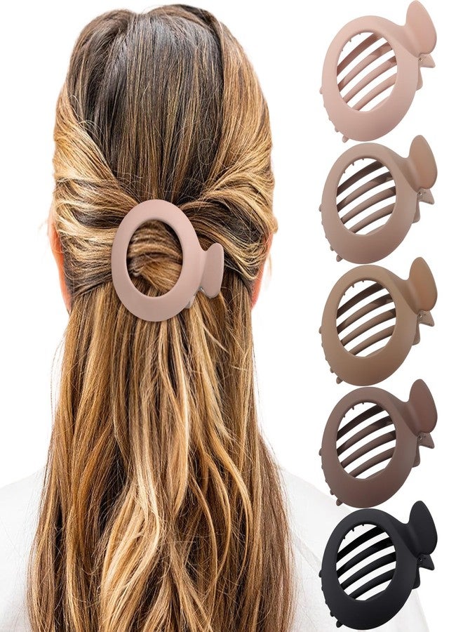 AWAYTR 5Pcs Flat Claw Hair Clips for Women with Thin & Thick hair, Non-slip Round Jaw Clamp for Lying Down Hollow Hairpin Clips (Matte Neutral, S for Thin Hair(L:3"*W:2.4") - Image 1