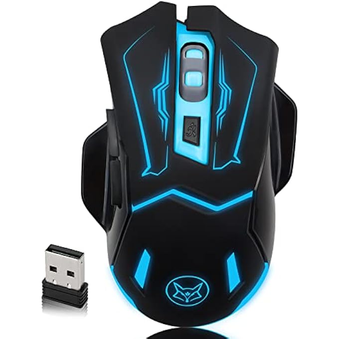 rayihni WIRELESS GAMING MOUSE, C8 SILENT CLICK WIRELESS RECHARGEABLE MOUSE WITH COLOURFUL LED LIGHTS AND 2400/1600/1000 DPI 400MAH LITHIUM BATTERY FOR LAPTOP AND COMPUTER (C29 BLACK) - Image 1