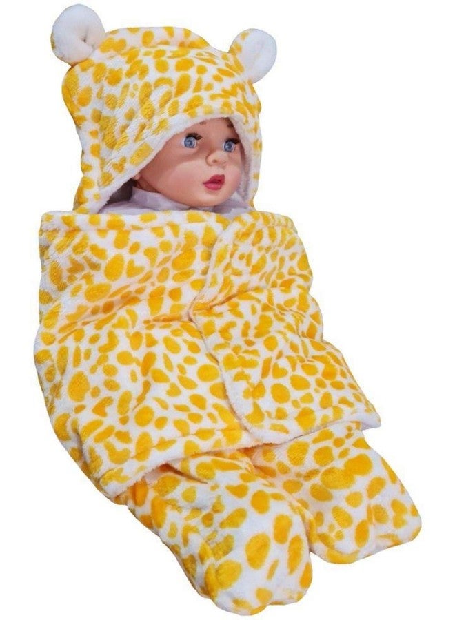 First Kick New Born Baby Blanket Pack of Super Soft Wearable Baby Wrapper Durable Fleece Polyester Cum Baby Sleeping Bag for Baby Boys, Baby Girls, Babies (76cm x 70cm, 0-6 Months) Leopard Yellow - Image 1