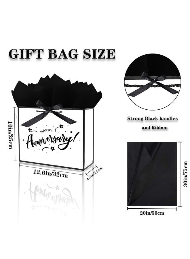 JWSCYSY 12.6" Large White and Metallic Black Happy Anniversary Paper Bag - Image 2