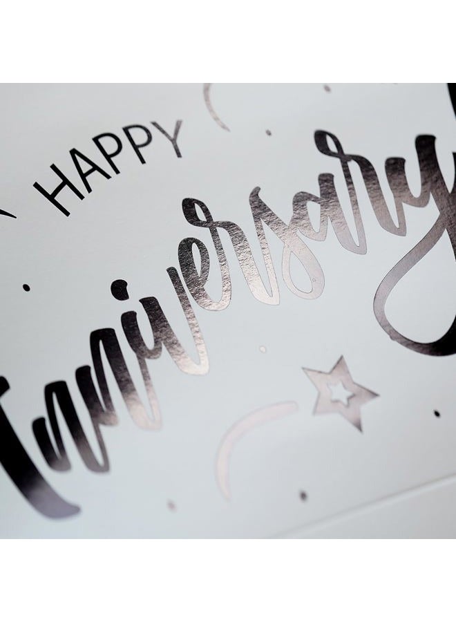JWSCYSY 12.6" Large White and Metallic Black Happy Anniversary Paper Bag - Image 5