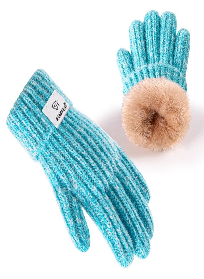 HAITHO Kids Gloves Winter for Girls Boys Cold Weather, Toddler Cute Knit Gloves with Warm Fleece Lined, Thick Thermal Double Liner Cozy Cuff Outdoor(Mix Blue) - Image 1