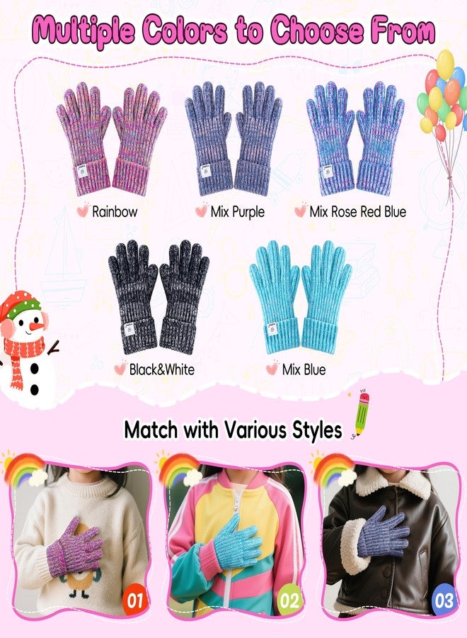 HAITHO Kids Gloves Winter for Girls Boys Cold Weather, Toddler Cute Knit Gloves with Warm Fleece Lined, Thick Thermal Double Liner Cozy Cuff Outdoor(Mix Blue) - Image 4