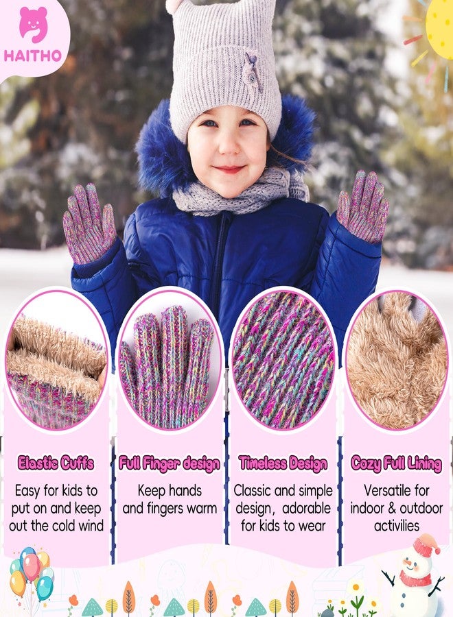 HAITHO Kids Gloves Winter for Girls Boys Cold Weather, Toddler Cute Knit Gloves with Warm Fleece Lined, Thick Thermal Double Liner Cozy Cuff Outdoor(Mix Blue) - Image 3
