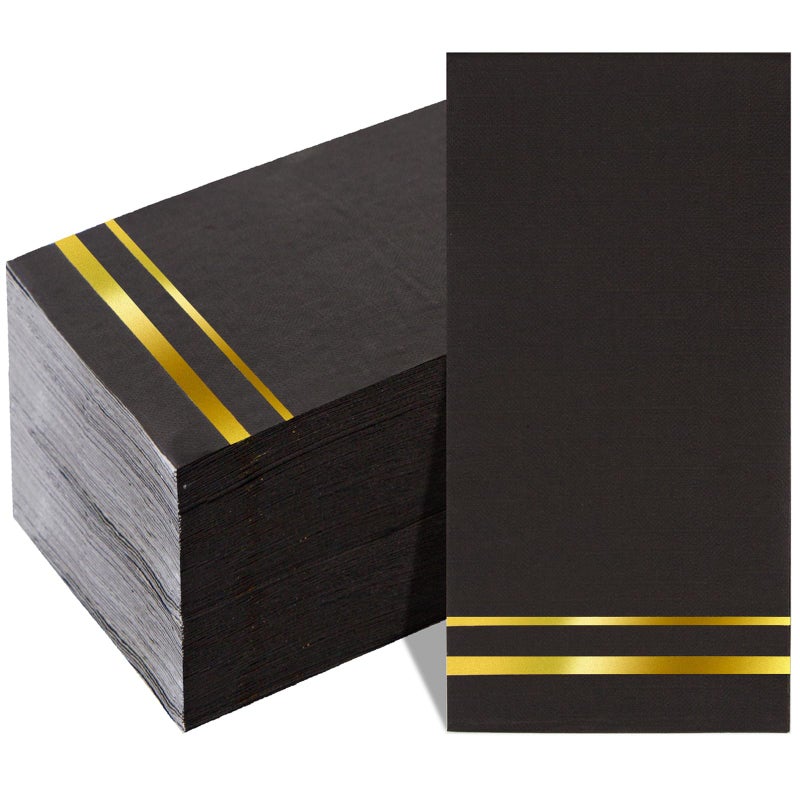 BUCLA 100-Count 3-Ply Black and Gold Napkins - Black Paper Dinner Napkins Disposable Premium Quality, Disposable Soft, Absorbent for Party, Wedding, Kitchen&New Year - Image 1