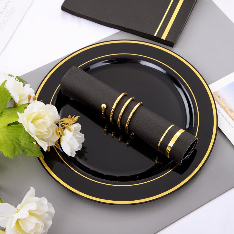 BUCLA 100-Count 3-Ply Black and Gold Napkins - Black Paper Dinner Napkins Disposable Premium Quality, Disposable Soft, Absorbent for Party, Wedding, Kitchen&New Year - Image 5