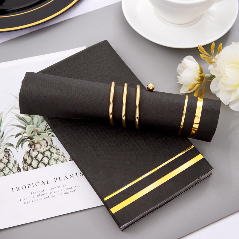 BUCLA 100-Count 3-Ply Black and Gold Napkins - Black Paper Dinner Napkins Disposable Premium Quality, Disposable Soft, Absorbent for Party, Wedding, Kitchen&New Year - Image 3
