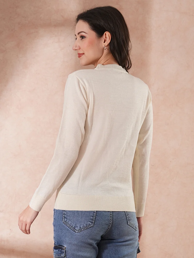 globus Women Round Neck Pullover Sweater With Embellished Detail