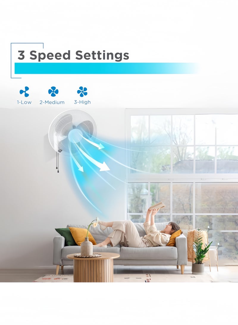 GGEROU Oscillating Wall Mount Fan,16 Inch 4000 CFM Industrial Wall Fan with 3 Speeds, Adjustable 45° Tilt and 70° Oscillation，Ideal for Home, Bedroom, Gym & Office, White  - Image 2