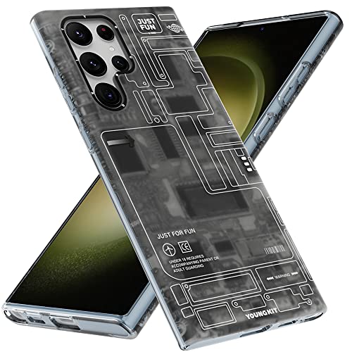 YOUNG KIT YOUNGKIT Shockproof for Samsung Galaxy S23 Ultra Case Thin Military Grade Protection [Technology Series] Hard Back Cover & Soft Bumper Protective Cases for Galaxy S23 Ultra-Black - Image 1