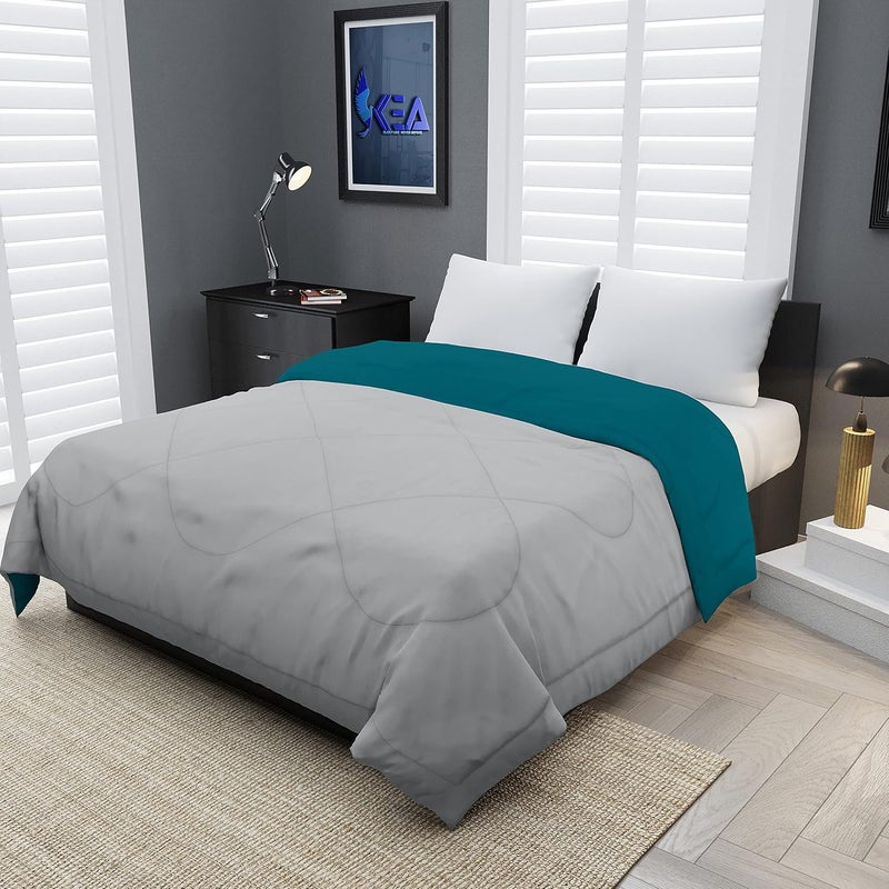 KEA Microfibre Reversible Double Bed King Size ComforterDuvet for All WeatherCyan Grey 250 GSMComforter Double - Image 1