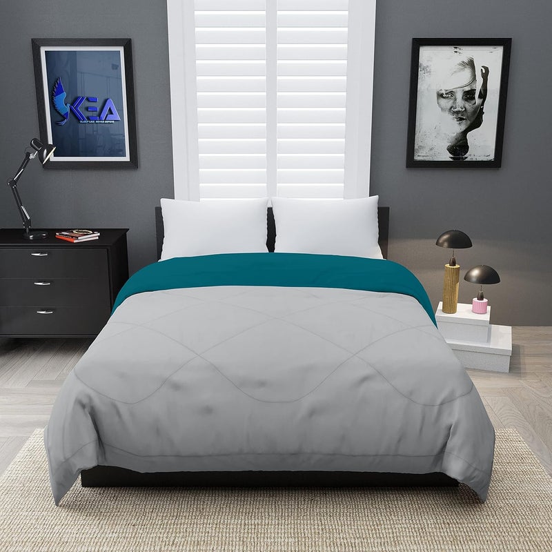 KEA Microfibre Reversible Double Bed King Size ComforterDuvet for All WeatherCyan Grey 250 GSMComforter Double - Image 2
