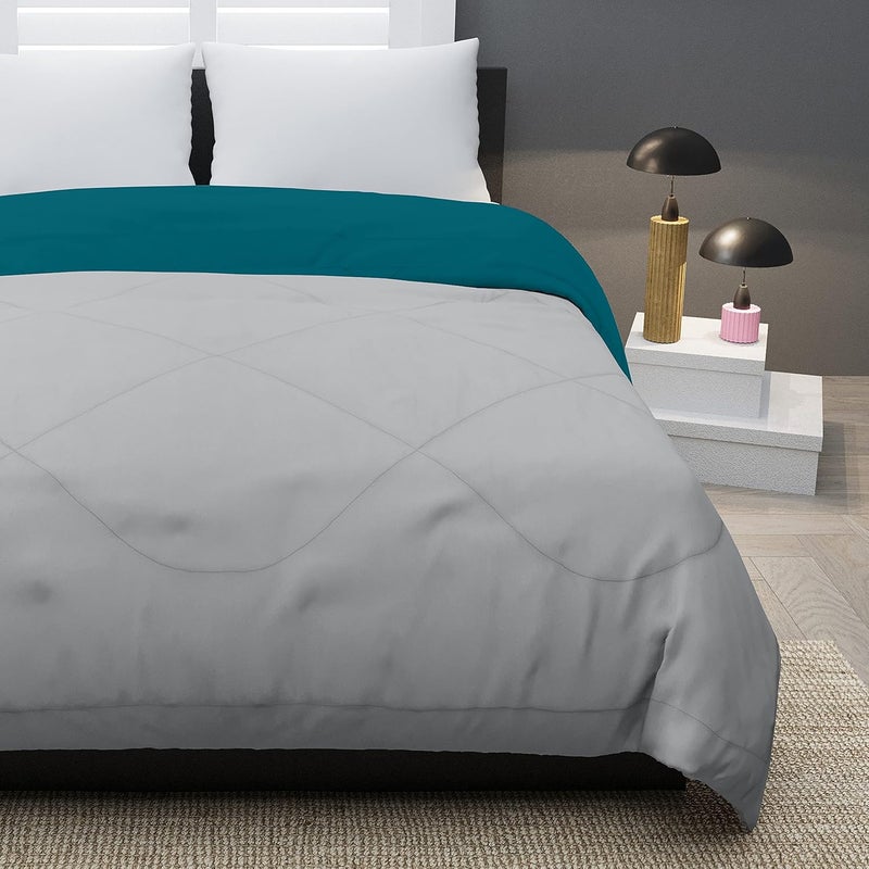 KEA Microfibre Reversible Double Bed King Size ComforterDuvet for All WeatherCyan Grey 250 GSMComforter Double - Image 4
