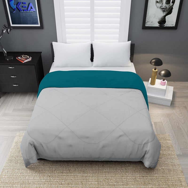 KEA Microfibre Reversible Double Bed King Size ComforterDuvet for All WeatherCyan Grey 250 GSMComforter Double - Image 3