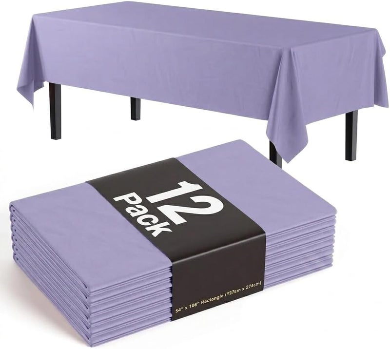 Exquisite 12-Pack Premium Plastic Tablecloth 54in. x 108in. Rectangle Table Cover - Lavender - Image 1