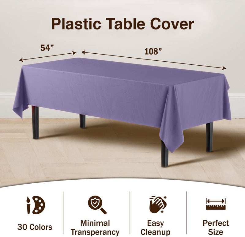 Exquisite 12-Pack Premium Plastic Tablecloth 54in. x 108in. Rectangle Table Cover - Lavender - Image 3