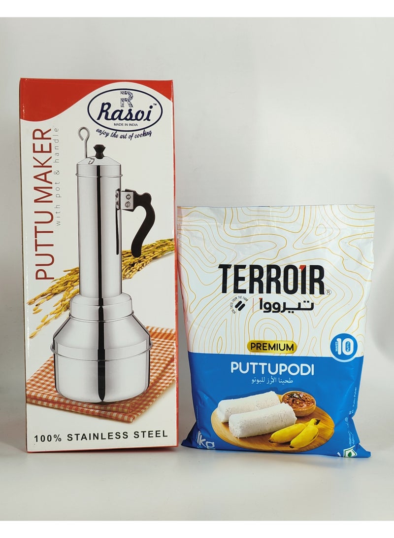 Rasoi Magic Rasoi Stainless Steel Puttu Maker with Pot + 1kg Puttu powder - Stainless Steel Food Grade Material | Dishwasher Safe, Bakelite Knob & Sturdy Handle | Stainless Steel Stick | Compatible With Hot Plate, Halogen, Gas, & Induction Tops Stainless Steel - Image 1