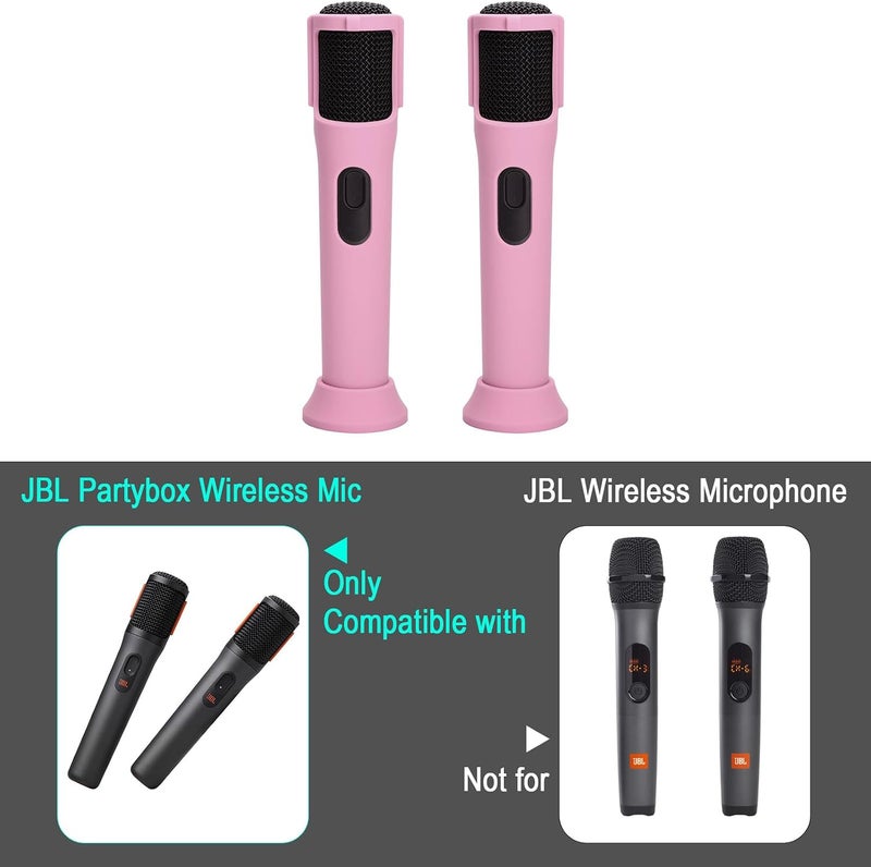 TXesign Silicone Case for JBL PartyBox Wireless Microphone Rechargeable Battery -2 Pack, Anti-Rolling Protective Case with Base Rod Mic Sleeves Microphone Stand for Disco Stage Party TV Show (Pink) - Image 2