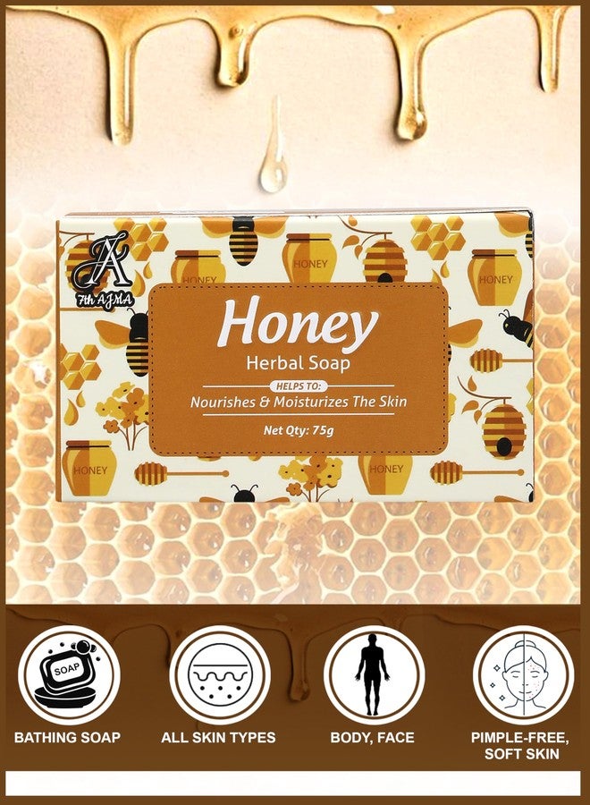 7TH AJMA Honey Handmade Soap - Natural Herbal Soap for Soft, Moisturized, and Radiant Skin, 75g (Pack of 8) - Image 2