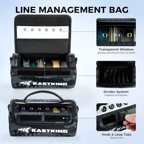 KastKing BaitSpace Line Management Bag Fishing Line Storage Bag with Water Resistant Nylon Clear View Window Removable Divider for Up to 10 Spools Tanglefree Leader Line Holder - Image 3