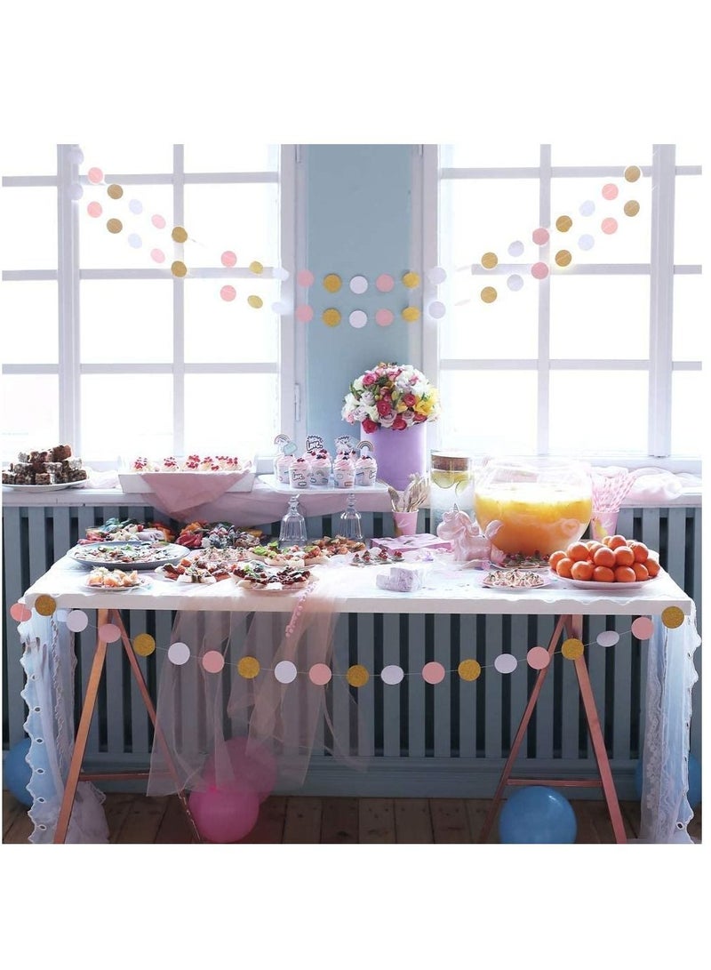 SYOSI إكليل ورقي، كرات دائرية وردية وبيضاء ولامعة ذهبية لتعليق الزينة لعيد الميلاد والزفاف، زينة غرفة الصف لعيد الميلاد والزفاف وحفلات دور الحضانة ورأس السنة، 5 عبوات 4M - Image 3