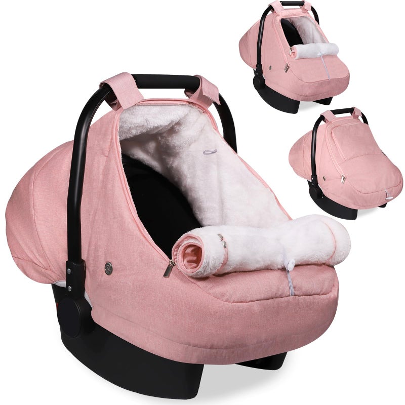 Gripooaven Winter Car Seat Cover for Baby Girl, Waterproof Infant Carseat Cover with Warm Plush Lining & Dual Zippers, Universal Carseat Cover Baby Winter Protector with Ventilation and Windproof Design (Pink) - Image 1