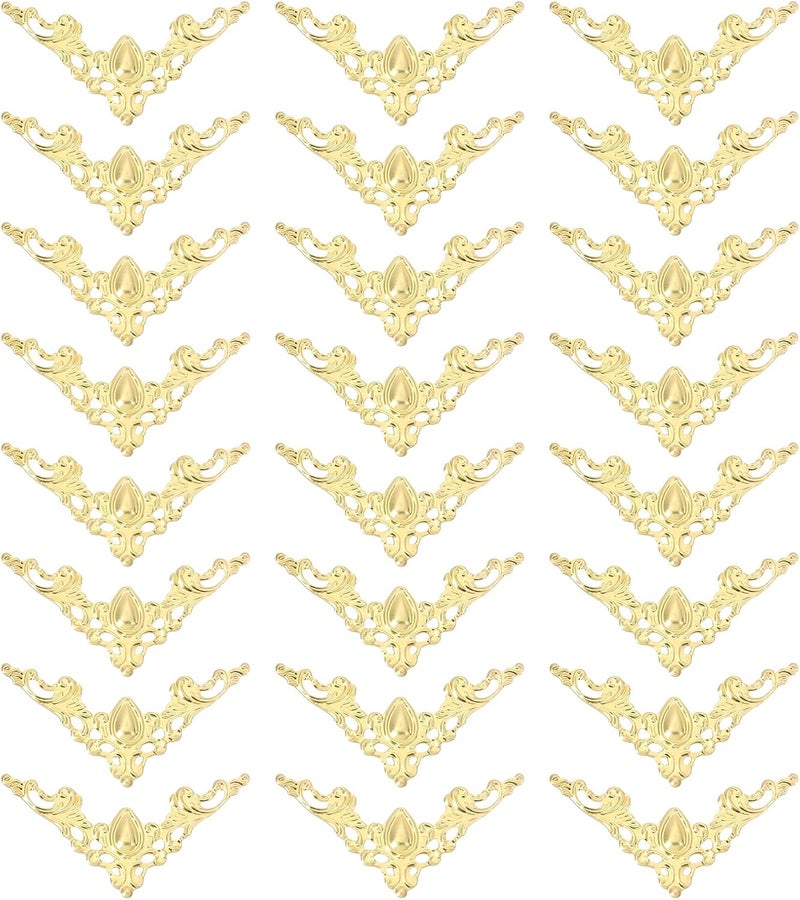 uxcell Metal Corner Protector Furniture Decorative Edge Cover Album Corner Protectors Covers for Box Wooden Case Table Desk 24 Pcs Yellow - Image 1