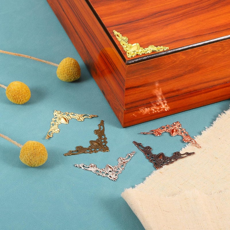 uxcell Metal Corner Protector Furniture Decorative Edge Cover Album Corner Protectors Covers for Box Wooden Case Table Desk 24 Pcs Yellow - Image 4