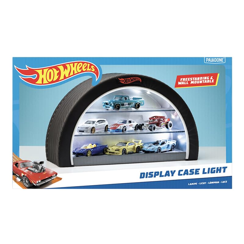 Paladone Hot Wheels Display Case Light - Officially Licensed Mattel Merchandise  Light Up Case Holds 8 Cars  Wheel Shaped Wall Moutable or Freestanding  Gift for Collectors  - Image 1