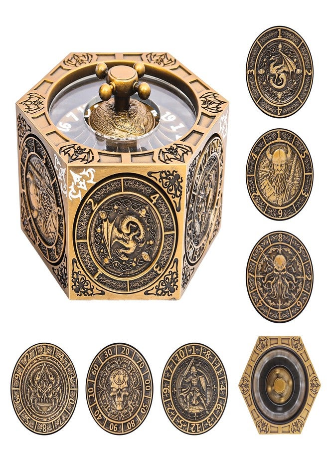 KDSPAROS DND Spinning Dice Set, 8-in-1 Hexagonal Metal Dice with D20 Spinner, Unique Fantasy RPG Game Dice with Rotating Top, Perfect for Dungeons & Dragons, D&D DM Gift (Antique Bronze) - Image 2