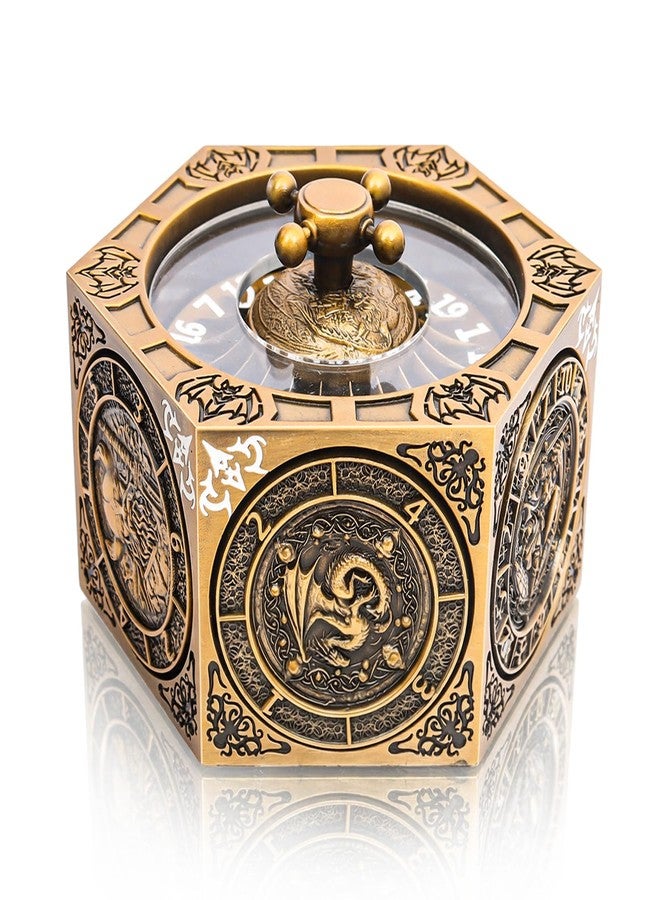 KDSPAROS DND Spinning Dice Set, 8-in-1 Hexagonal Metal Dice with D20 Spinner, Unique Fantasy RPG Game Dice with Rotating Top, Perfect for Dungeons & Dragons, D&D DM Gift (Antique Bronze) - Image 1