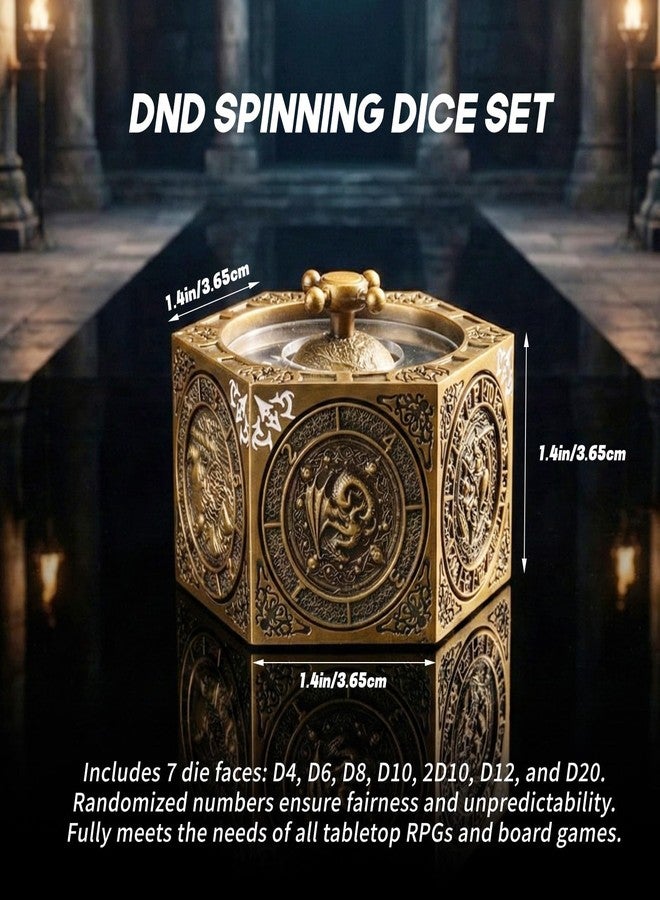 KDSPAROS DND Spinning Dice Set, 8-in-1 Hexagonal Metal Dice with D20 Spinner, Unique Fantasy RPG Game Dice with Rotating Top, Perfect for Dungeons & Dragons, D&D DM Gift (Antique Bronze) - Image 4
