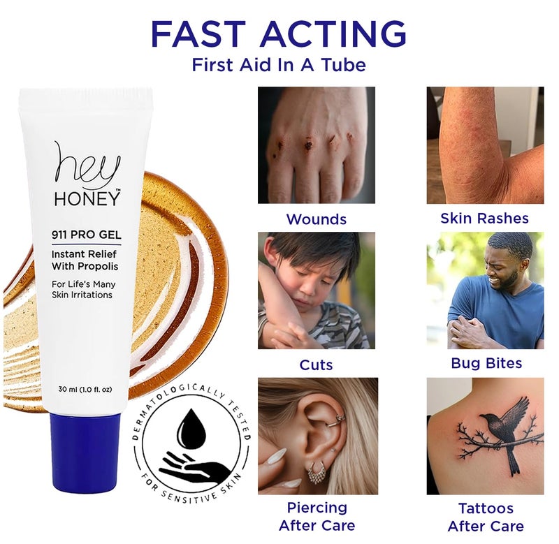 Hey Honey Skincare 911 Multipurpose Healing Ointment for Burns & Irritated Skin Instant Relief | Organic Propolis & Honey Extracts | Designed To Treat & Repair Compromised Skin, 99% Natural | 1 Oz - Image 2