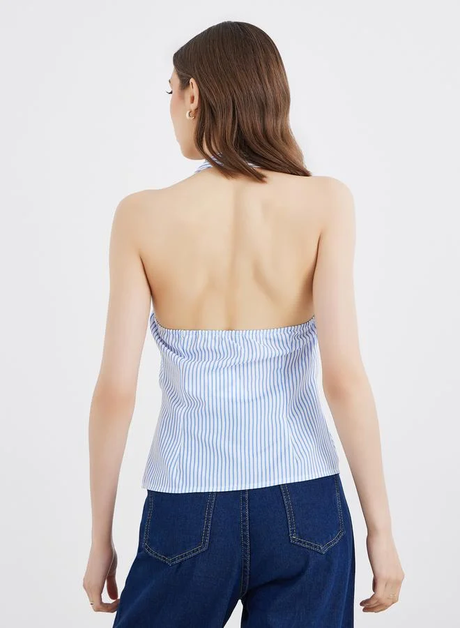 Take Two Striped Sleeveless Halter Neck Top
