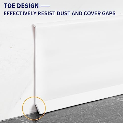 Heonay Flexible Baseboard Molding Trim 4 Inch Self-Adhesive Vinyl Wall Base Peel and Stick Cove Base Rubber Wall Baseboard Moulding Trim (20Ft, White) - Image 4
