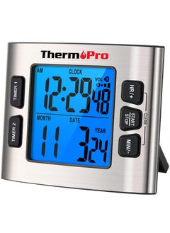 ThermoPro ThermoPro TM02 Digital Kitchen Timer with Dual Countdown Stop Watches Timer/Magnetic Timer Clock with Adjustable Loud Alarm and Backlight LCD Big Digits/ 24 Hour Digital Timer for Kids Teachers 
