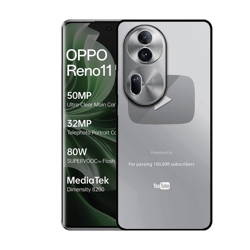 EYE CATCH Printed Protective Case Cover For Oppo Reno 11 Pro -  Silver Youtube Plate - Image 1