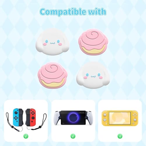 Kuitmor 4PCS Thumb Grips Caps Compatible with SwitchOLEDLite Kawaii Charactor Thumbs Grip Soft Silicone Switch Joystick Cover for JonCon Cute Dog Style Pink White - Image 3