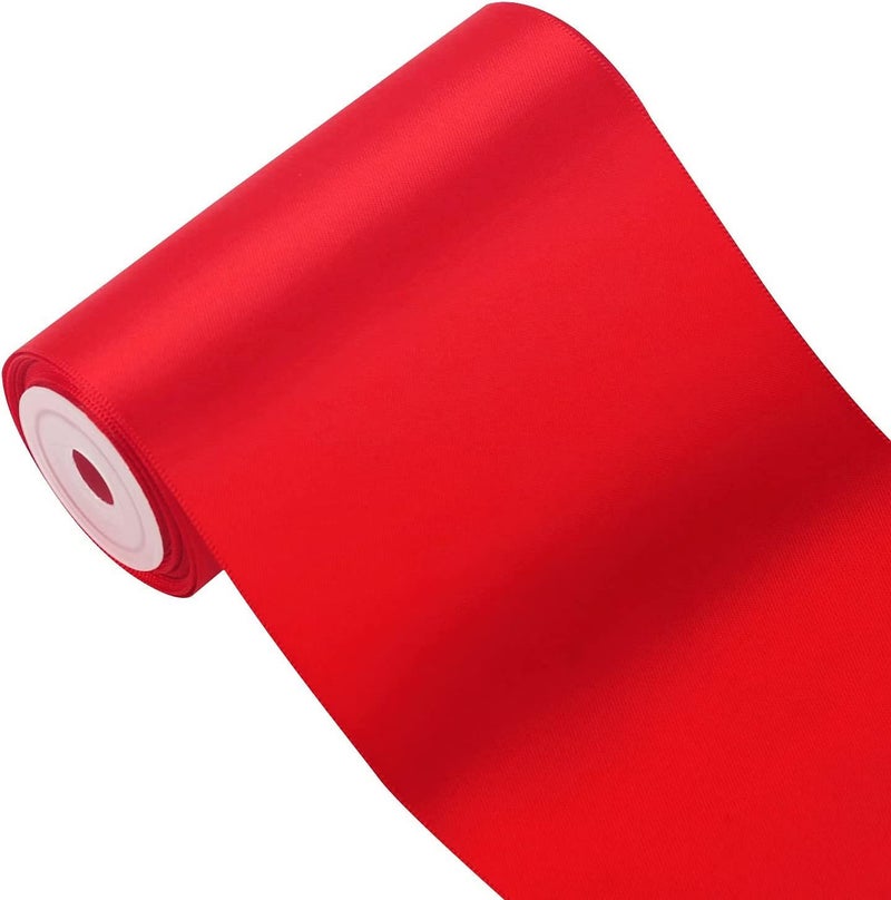 IMPRINT Red Satin Ribbon 4 Inch Wide 10 Meter in Length, Thick Ribbon for A Grand Opening Business Ribbon Cuttings Ceremony Bow Wedding Chairs Pageant Sashes Christmas Festival Decor - Image 1