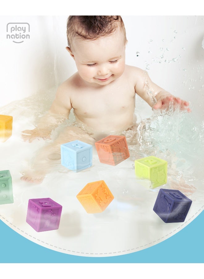 PlayNation Play Nation Squeeze Toy Set 8Pieces - Bath Toys, Non-Toxic, Motor Skills Development, 3M+ - Image 2
