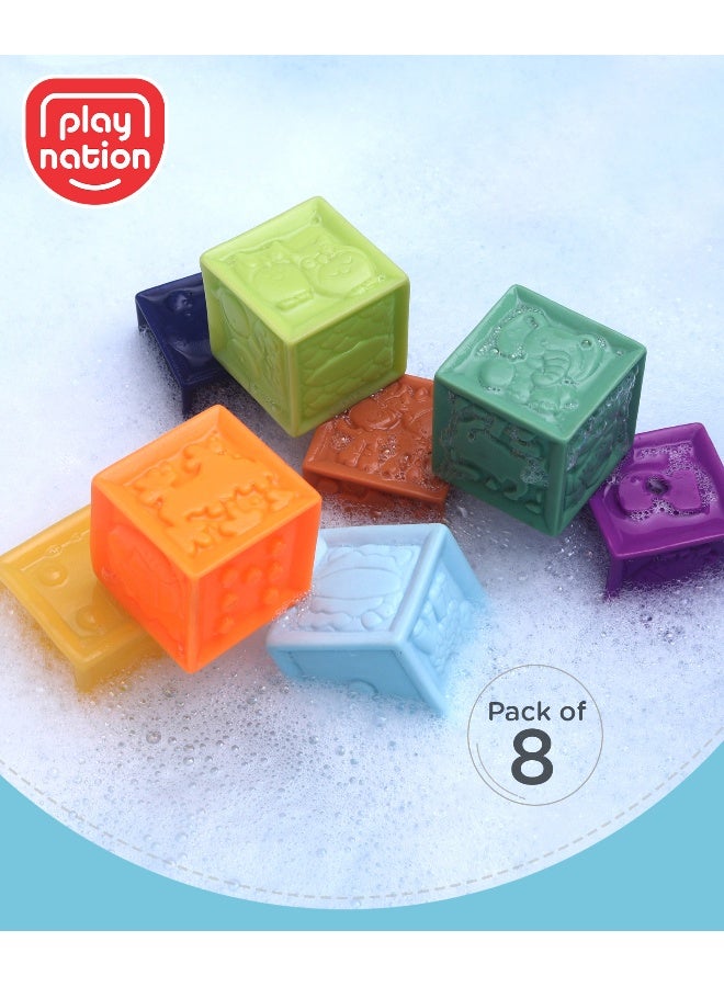 PlayNation Play Nation Squeeze Toy Set 8Pieces - Bath Toys, Non-Toxic, Motor Skills Development, 3M+ - Image 1