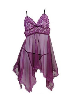 Women Contrast Lace Trim V Neck Sleepwear Strap Slip Nightdress